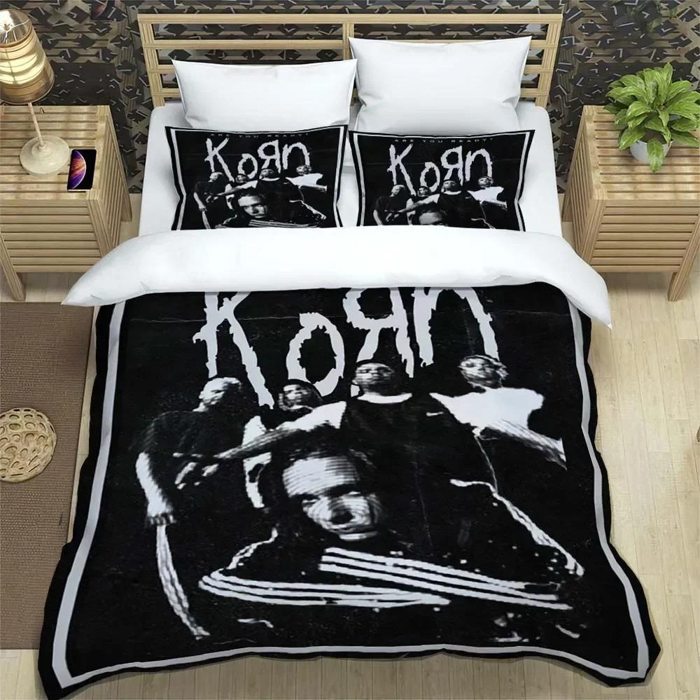 Housse de couette et taie d'oreiller K-Korn avec impression de groupe 3D Ensemble de literie pour la maison pour adolescents et adultes Décoration de chambre à coucher Simple/Double Cadeau 135x200cm