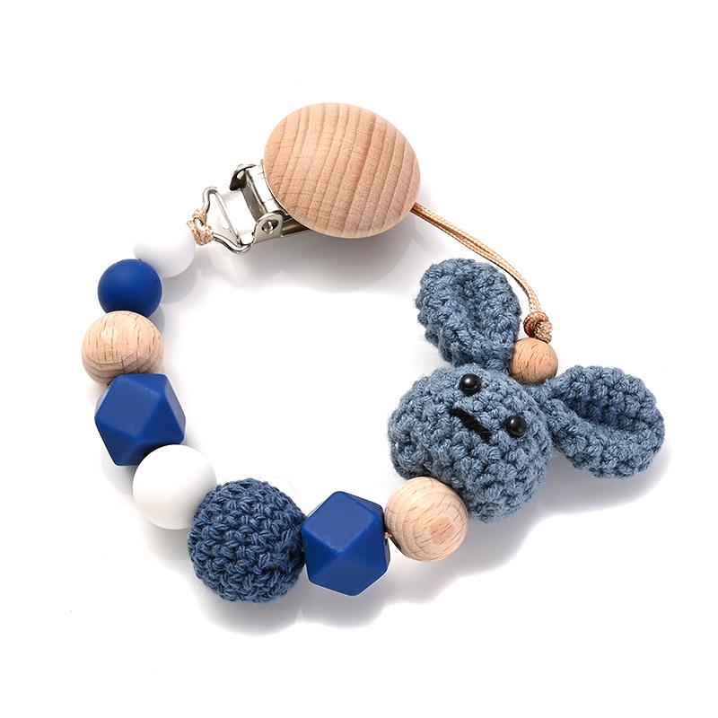 Nursing Chew Toy Baby Dummy Holder Chain BPA Free New Baby Wooden Pacifier Clip Wood Crochet Rabbit Teething Soother Chain