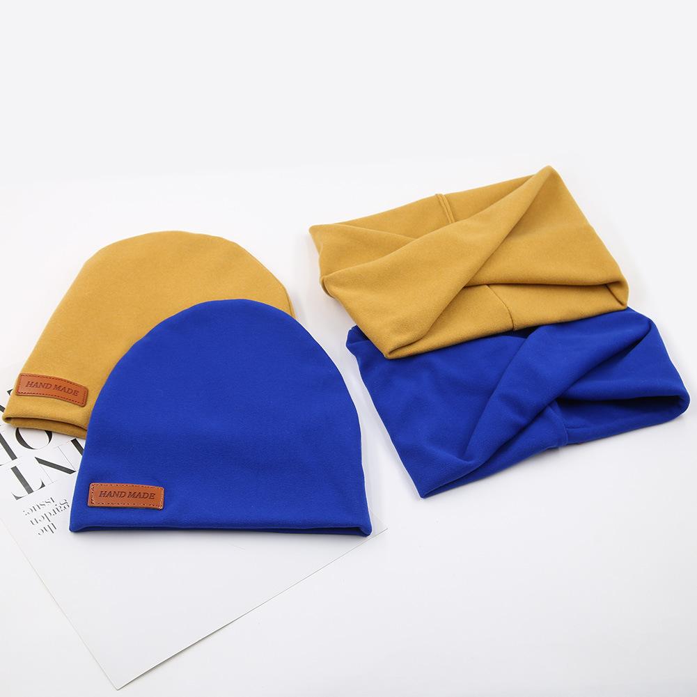Set de eșarfe pentru pălărie din lână pentru bebeluși, etichetă din piele, pentru copii, căciulă pentru gât, toamnă iarnă, șapcă pentru copii, fete, băieți, 1-4 ani