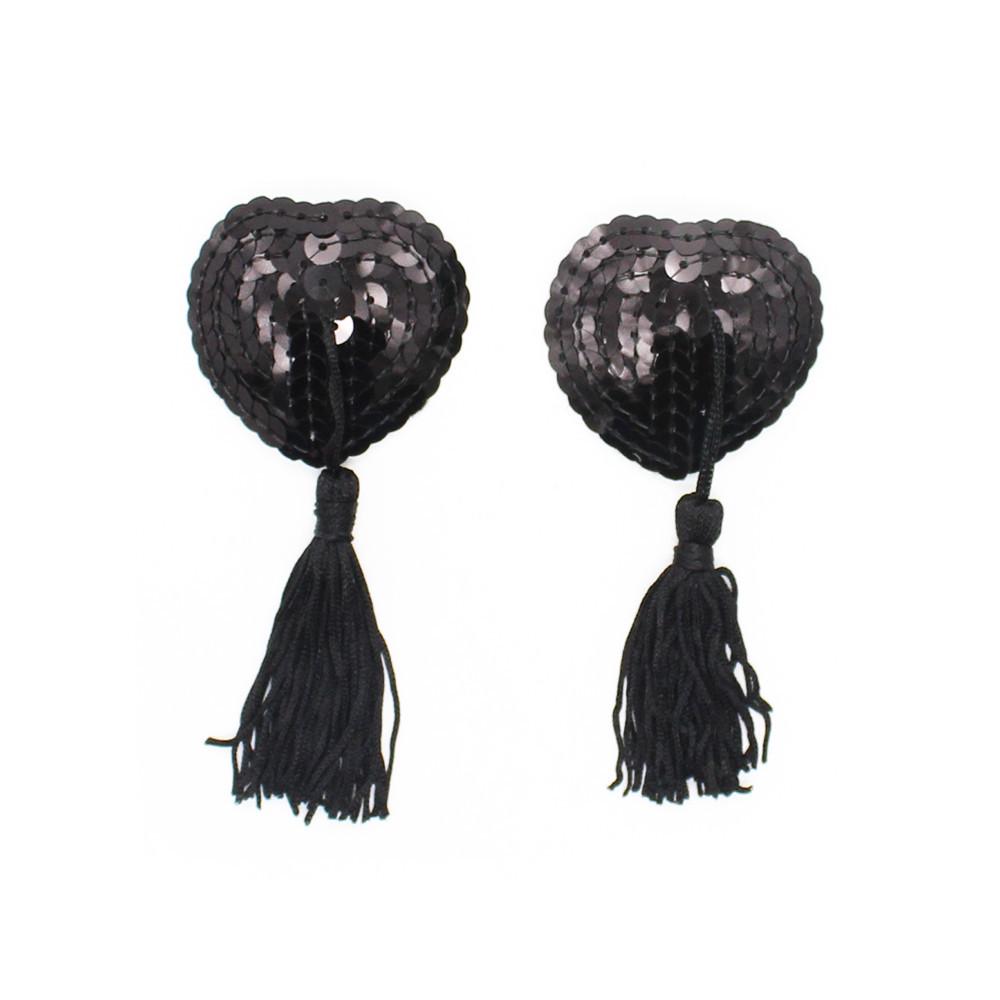 Sequin Heart-shaped Tassel Nipple Covers - Adult SM Bondage Accessory