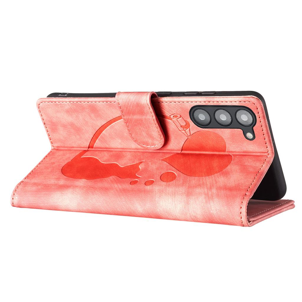 For Samsung Galaxy S23 Phone Case Cute Cat Imprint PU Leather Wallet Flip Cover