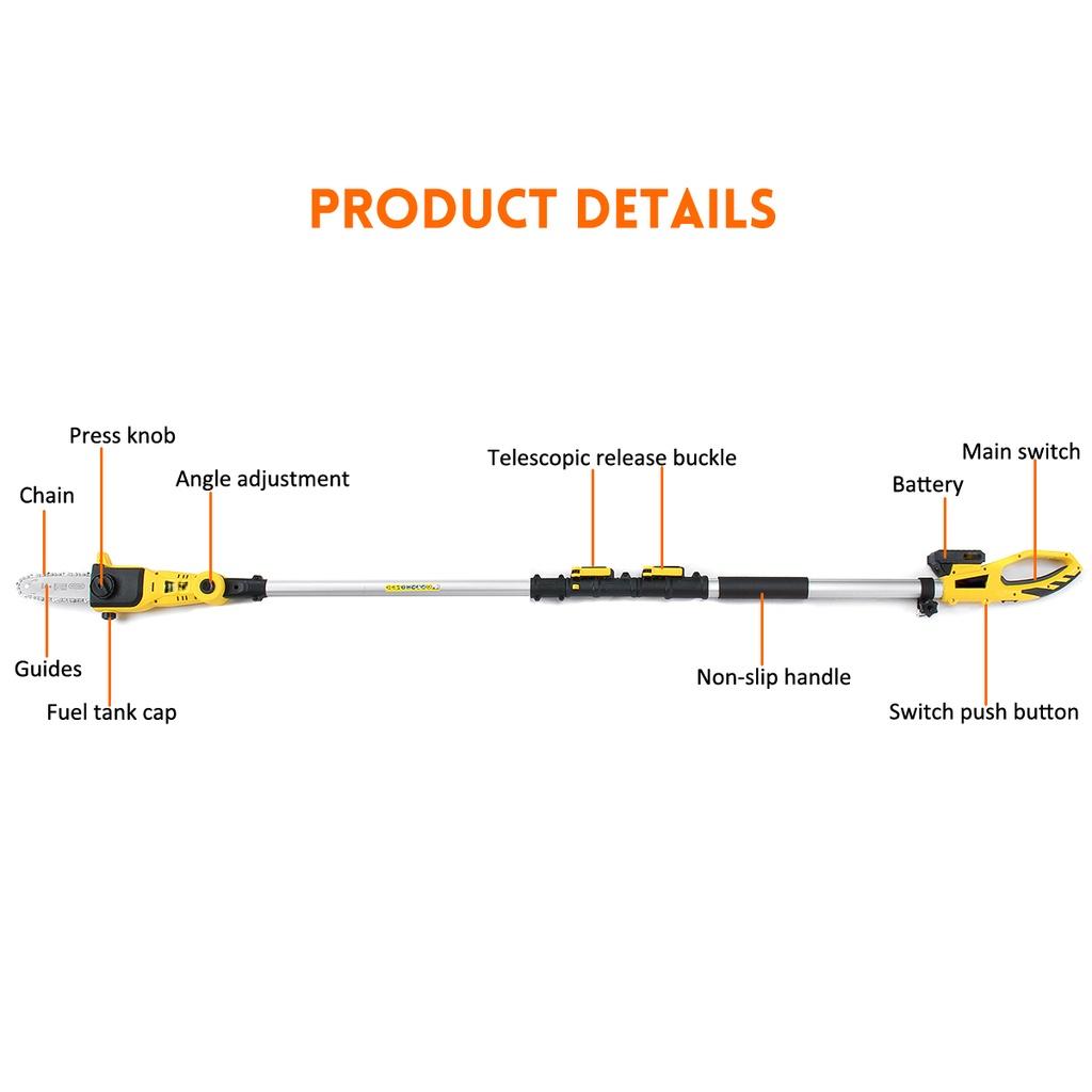 2.8M Cordless Telescoping Electric Chainsaw Pruner Home Garden Pole Saw Hedge Tree Trimmer Cutter Pruning Tool With1 Battery