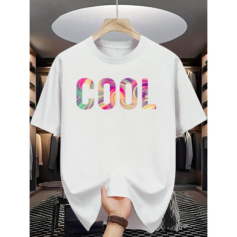

European sizes Men S Summer Casual Crew Neck T-Shirt, Slight Stretch, Regular Fit, Fashion Letter Print Design, Short Sleeve Tee for Adults S белый