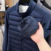Heren Sherpa Fleece Patchwork Katoenen Jas met Opstaande Kraag voor Herfst/Winter Casual Kleding