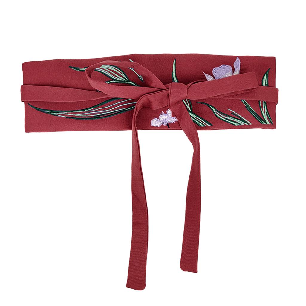Chinese Mamianqun Hanfu Clothing Waistband with Embroidery Wide Tie Belt with Orchid Flower Pattern for Mamianqun