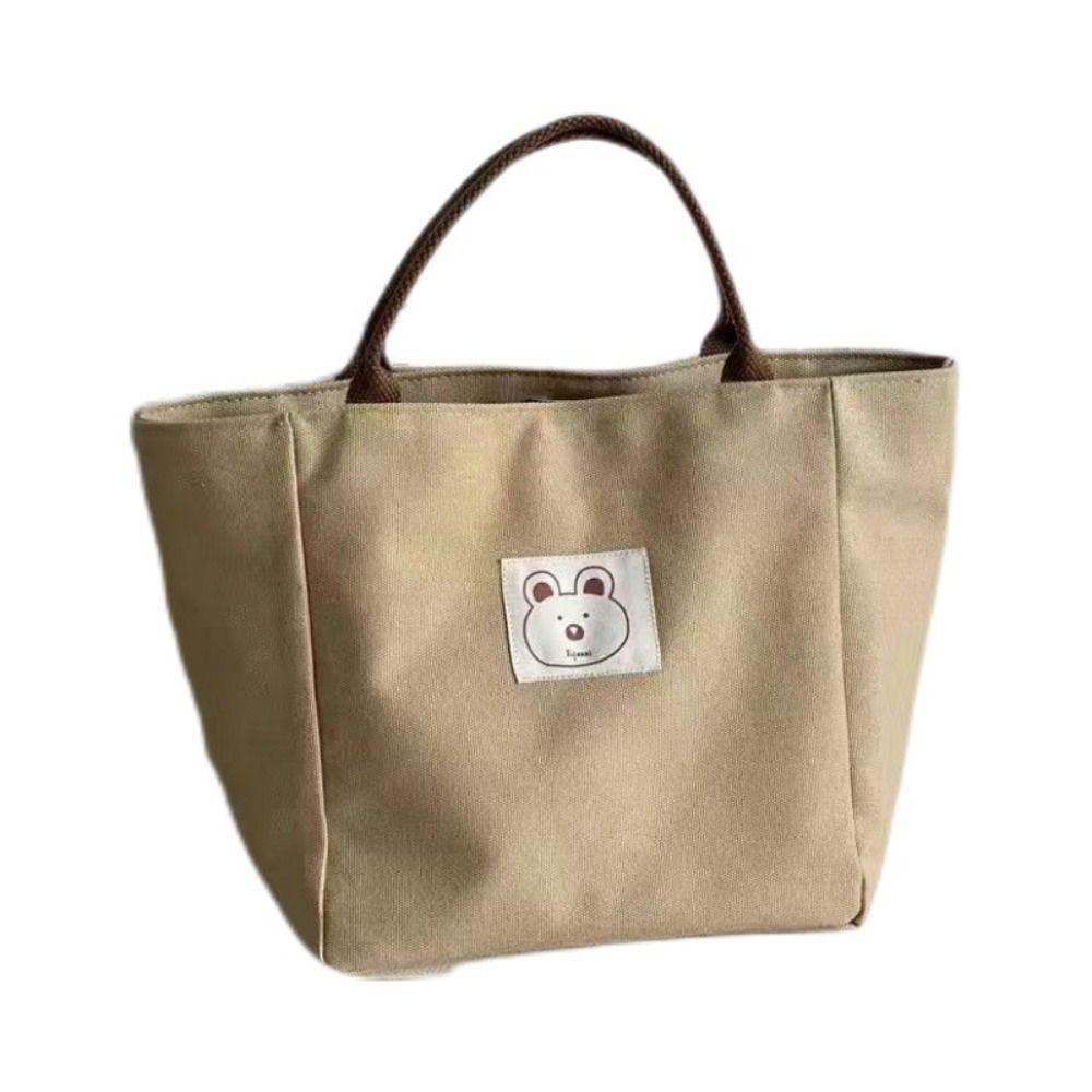Bucket Bag Bear Print Bag Korean Style Canvas Bag Women Handbag Spring Day Picnic Bag Lunch Bag