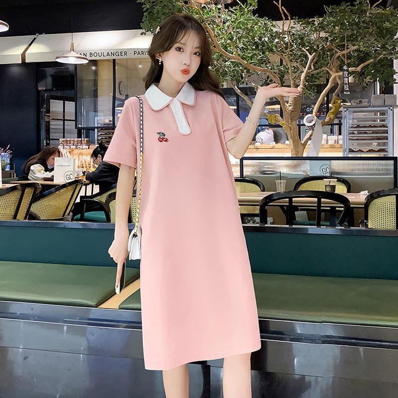 Short Sleeve POLO Neck Dress Women's Summer New Small Large Size Loose T-Shirt Skirt Medium and Long