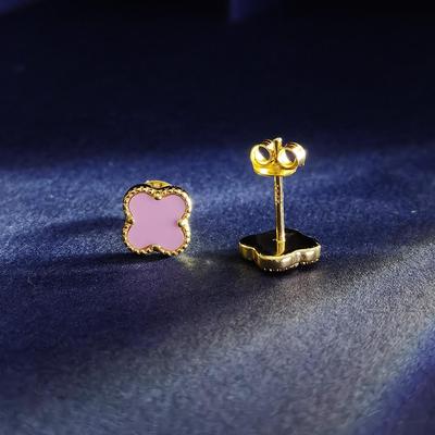 Boucle d'oreille Trèfle à quatre feuilles 7 mm Pin Violet Argent Sterling 925 Plaqué Or 14K