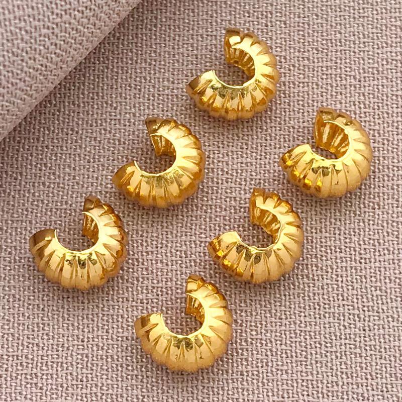10Pcs 4Mm 18K Copper Plated Genuine Golden Thick Silvery Pattern Crescent End Buckle, Diy Jewelry Making Accessories золотой
