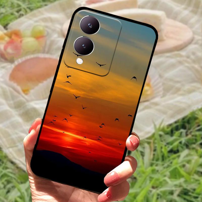 Für Vivo Y17s Hülle Mode Cartoon Schwarz Silikon Weiche Rückseite Hülle Für Vivo Y17s Handyhülle Cover 6,56" Y 17 s Funda Coque