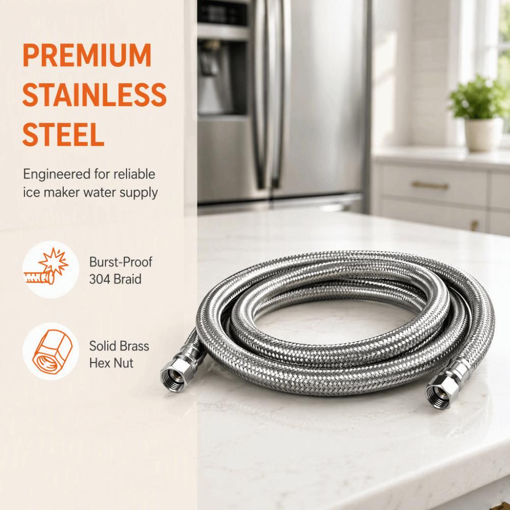 1.8M-9.2M 1/4 Inch Compression Hose Brass Nut Refrigerator Water Line Ice Maker Connection