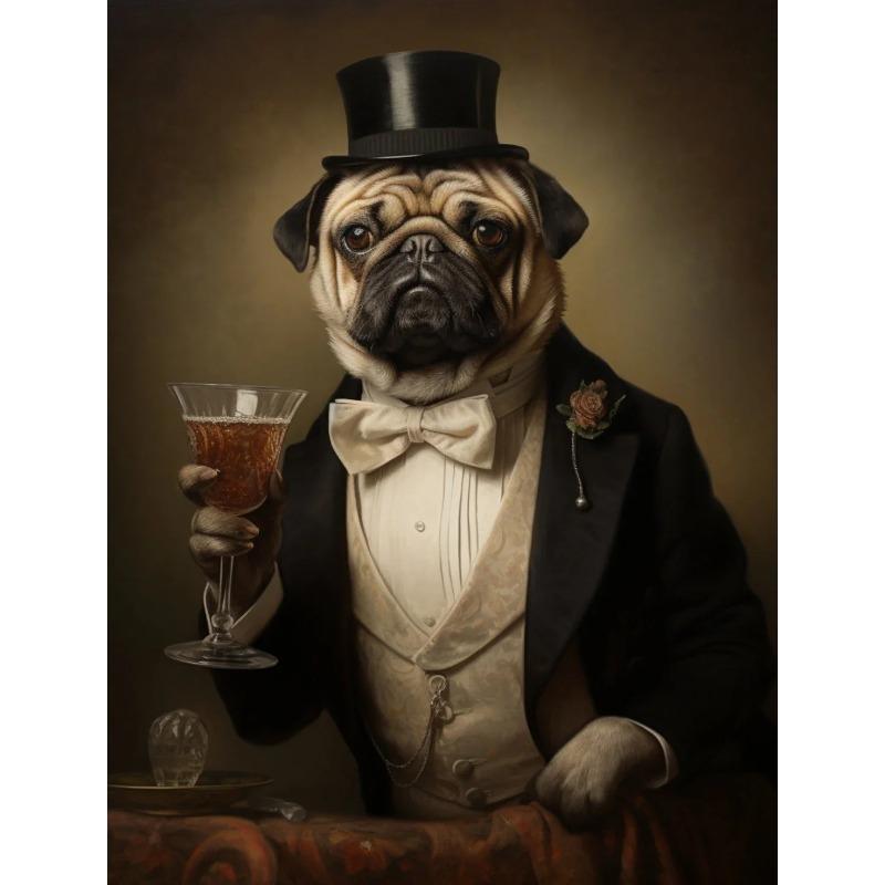 Funny Pet Dog Renaissance Animal Portraits Minimalist Wall Art Print Canvas Painting for Living Room Modern Home Decor