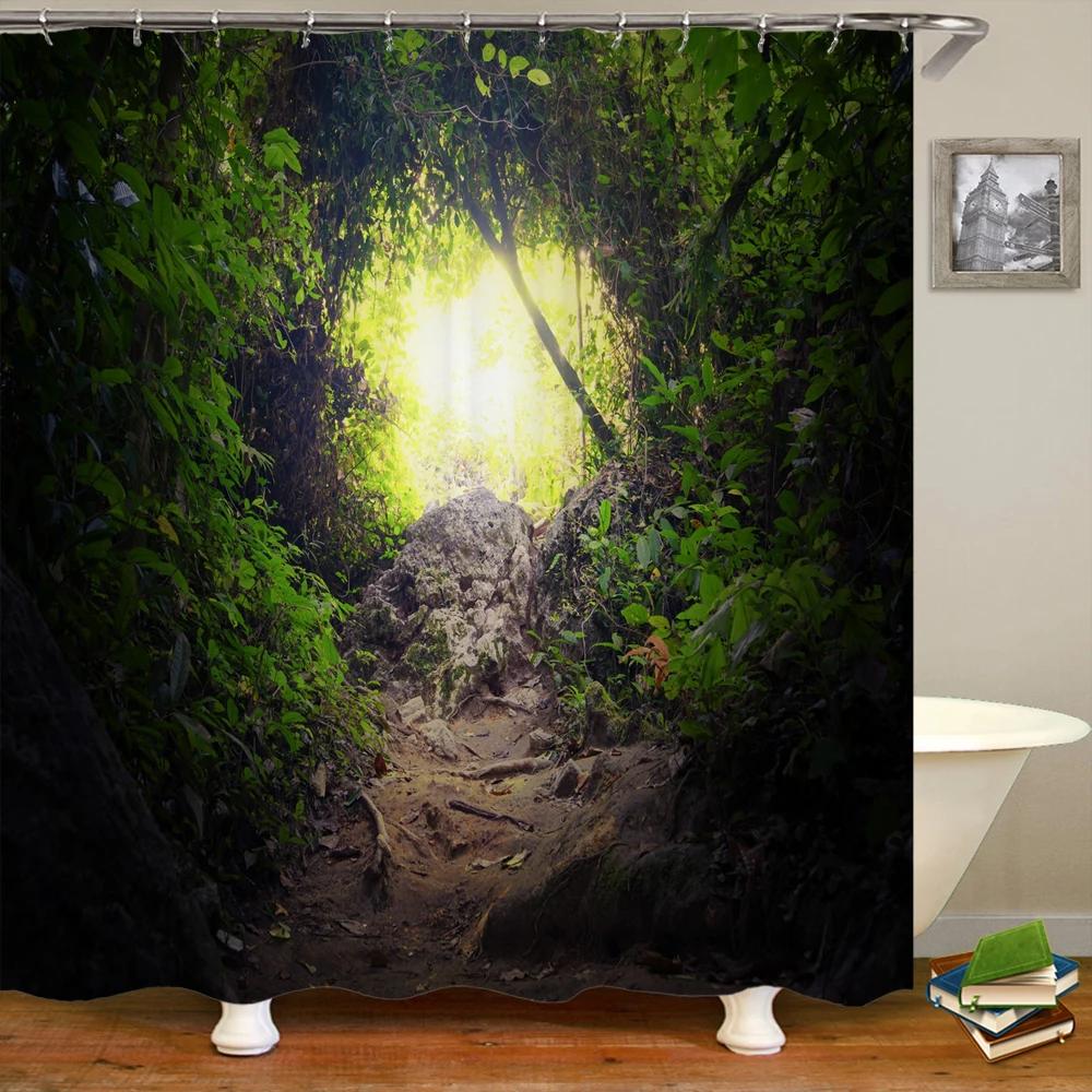 3D tropical rainforest forest landscape printed shower curtain with hook bathroom waterproof polyester bath curtain home decor