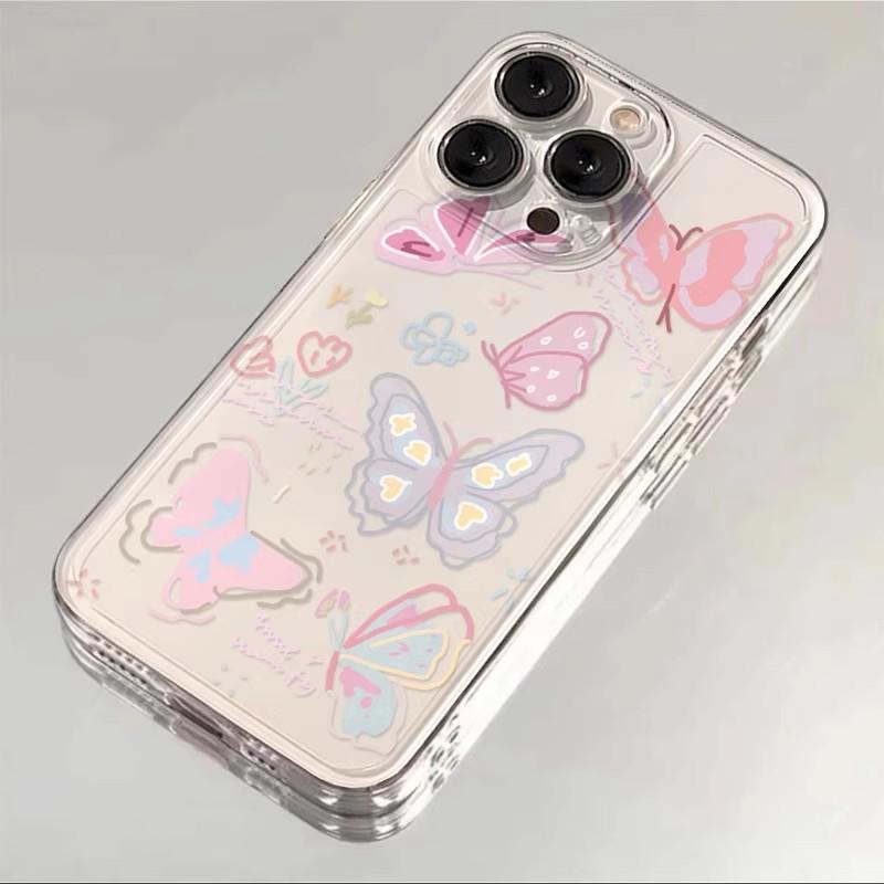 

Pink Star Butterfly Pattern Phone Case for iPhone 17 16 15 14 13 12 11 16E Series Pro Max Plus Double Layer Protection iphone 16 Pro