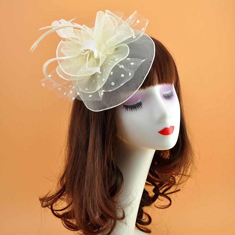 1Pc Fascinator Hat Feather Pearl Beaded Decor Girl Hair Clips Hair Accessories Headwear Flower Women's