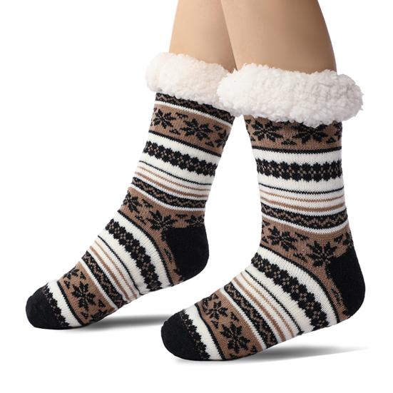 Ultra-thick Cashmere Slipper Socks Winter Warm Fuzzy Home Socks with Non-Slip Silicone Grips for Women Men