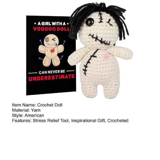 Positive Voodoo-Puppe Emotionale Unterstützung Voodoo-Puppe mit Nadeln Gehäkelte Voodoo-Puppe Inspirierendes Geschenk für Freunde Kollegen Stressabbau