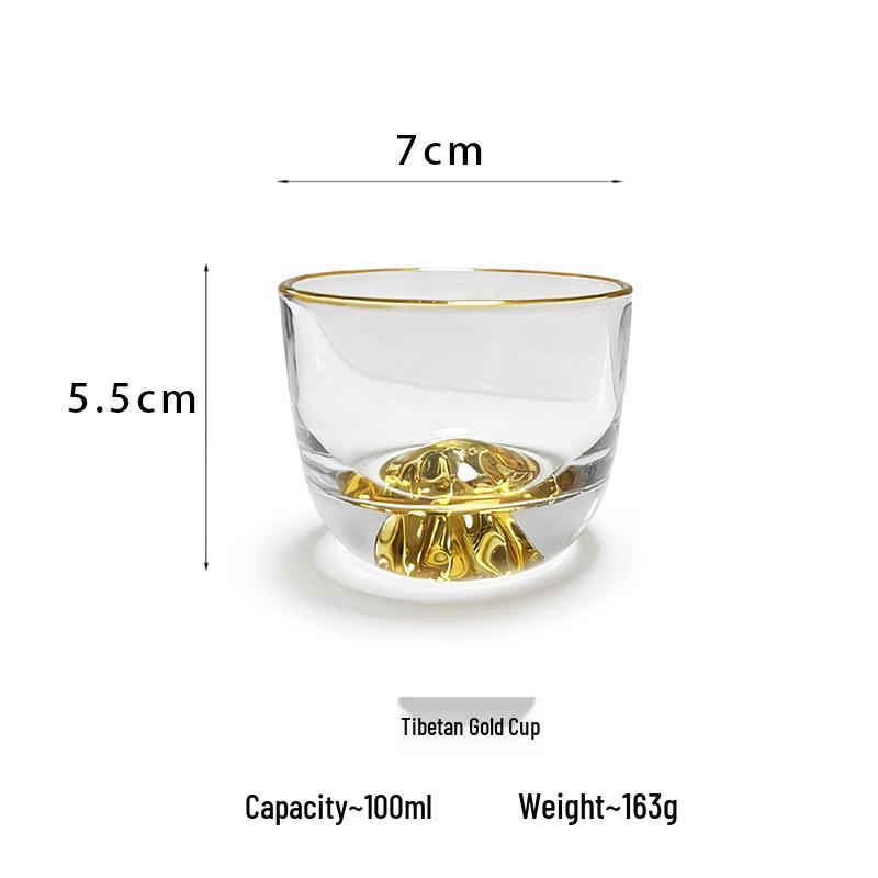 Taza de té Jinshan con borde dorado: Vaso pequeño de cristal hecho a mano para té o café