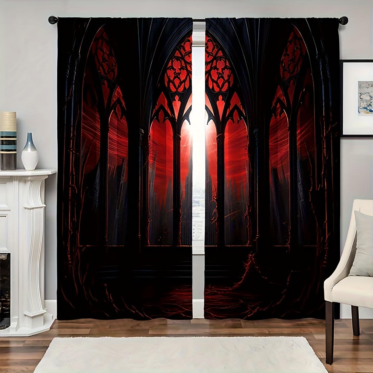 

Set Of 2 New Fashion Curtain Retro Dusk Window View Digital Print Home Decoration Living Room Suitab For Sitting Made Polyester With Rod Pocket W100*H70(CM)-Hooks&2PCS