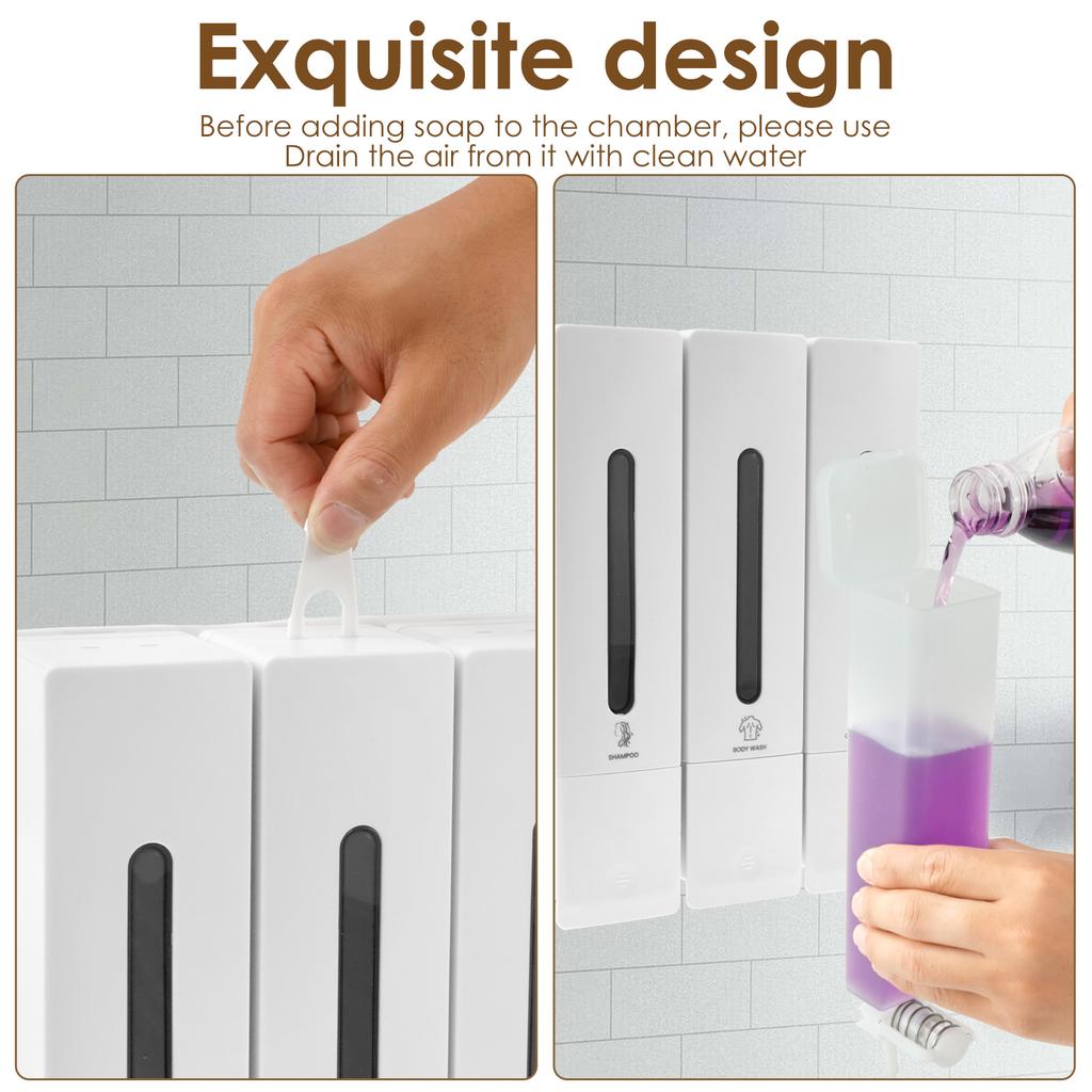 400ML Soap Dispenser Wall Mounted Shower Soap Dispenser 3 Chamber Conditioner Gel Detergent Dispenser for Bathroom Accessories