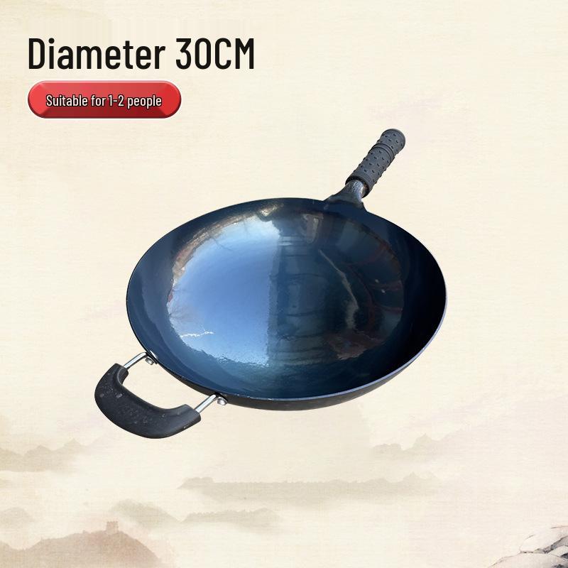 Handmade Non-Stick Mirror Surface Zhangqiu Iron Pot with Single Ear Handle 30cm