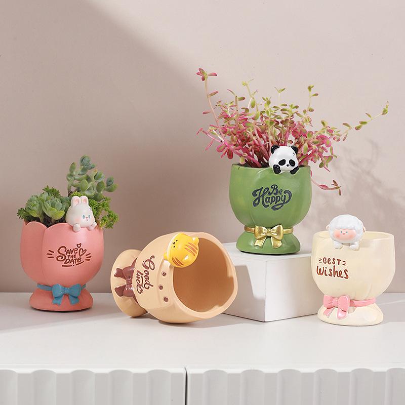 Cartoon Fleischigkeit Blumentopf Vase Harz Gartenbau Desktop Niedliches Tier Fensterbank Gartendekoration Originalität Einfaches Geschenk