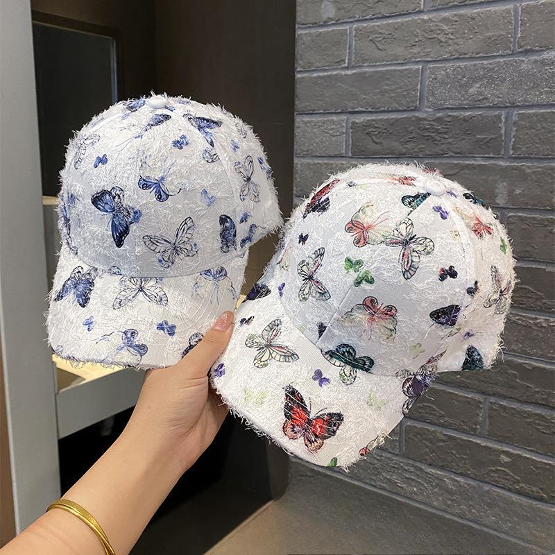 New Summer Printed Butterfly Baseball Cap for Women Elegant Sunshade Breathable and Fashionable Outdoor Furry Duck Tongue Sun Hat