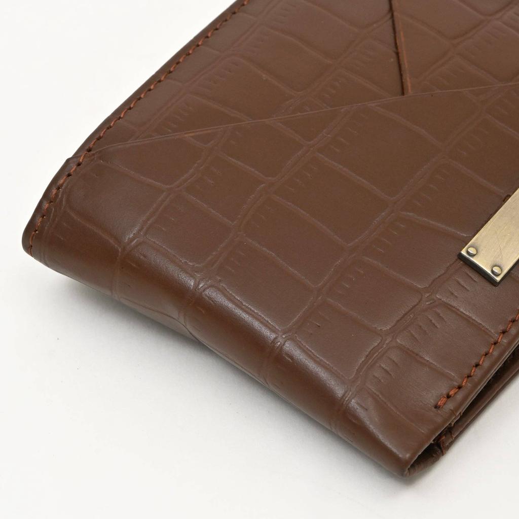 Leather Wallet 1B Brown -Croc-Look Nappa Leather Men's Wallet with Coin Pocket & 6 Card Slots