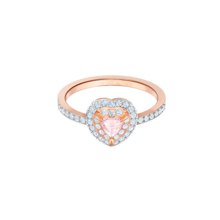 Swarovski One Ring Pink Ocean Heart Gold Plated Ring Women ring Rose-Gold 5470690 Box+Shopping Bag (Random Color),60
