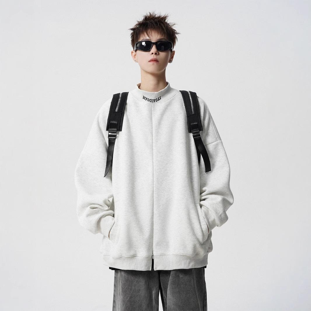 Half-high-necked Sweater Male s Winter Design Zipper Coat High Street Joker Couple Athletic Activities Coat High Quality Practical Daily Use M