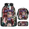 Classic Popular Funny Novelty Gacha 3D Printed 3pcs/Set Pupil School Bags Laptop Daypack Backpack Lunch Bag Pencil Case
