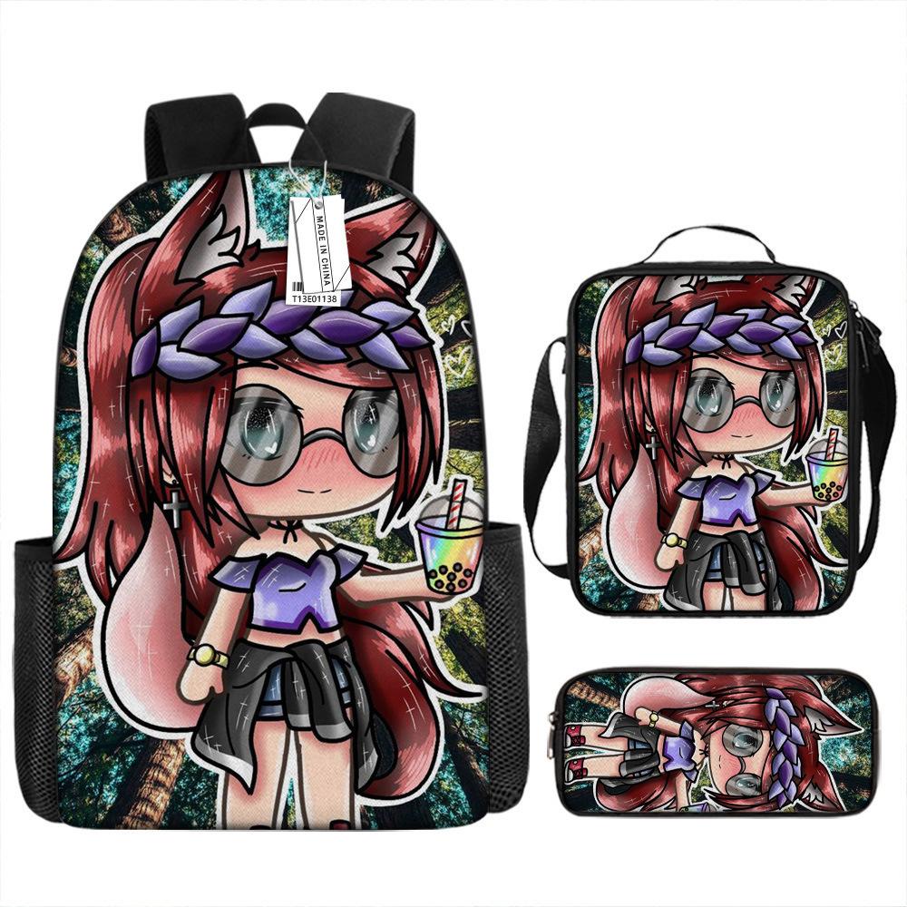 Classic Popular Funny Novelty Gacha 3D Printed 3pcs/Set Pupil School Bags Laptop Daypack Backpack Lunch Bag Pencil Case
