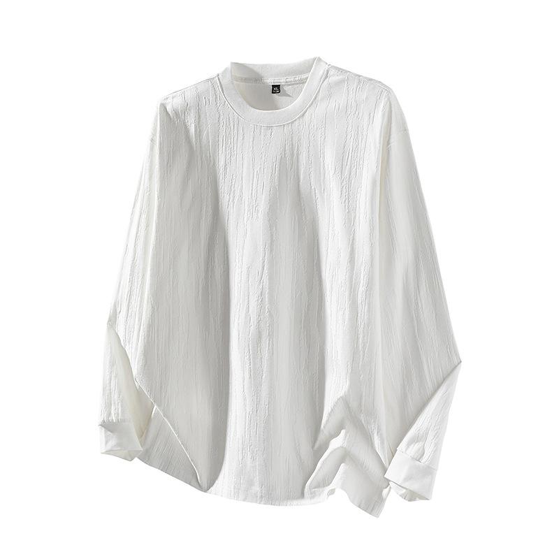 New Autumn Bark Textured Pullover T-shirt for Men's Large Size Long-sleeved Shoulder Top