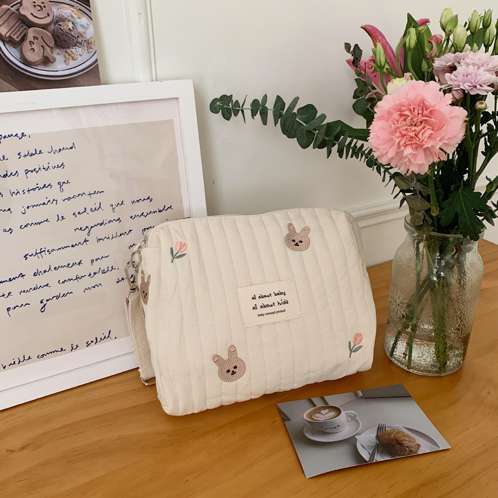 

Хлопковая портативная сумка для хранения на молнии с вышивкой, сумка для подгузников, многоразовый органайзер для подгузников и гигиенических прокладок, сумки для коляски, косметичка