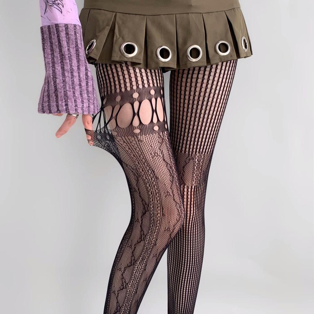 Spicy Y2K Cutout Lace Fishnet Stockings - Spring/Summer