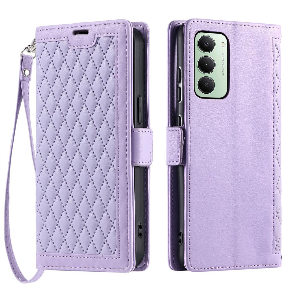 For Xiaomi Redmi 15 5G (Global) (169mm) Leather Case Rhombus Texture Wallet Stand Phone Cover with Wrist Strap