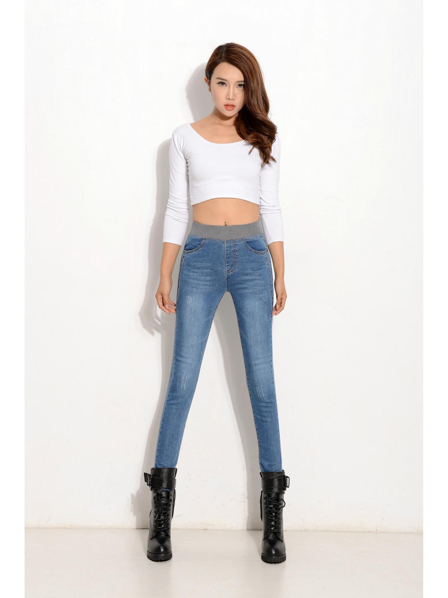 

Джинсы скинни женские в корейском стиле, со средней посадкой, эластичные, облегающие 27 светло-синий