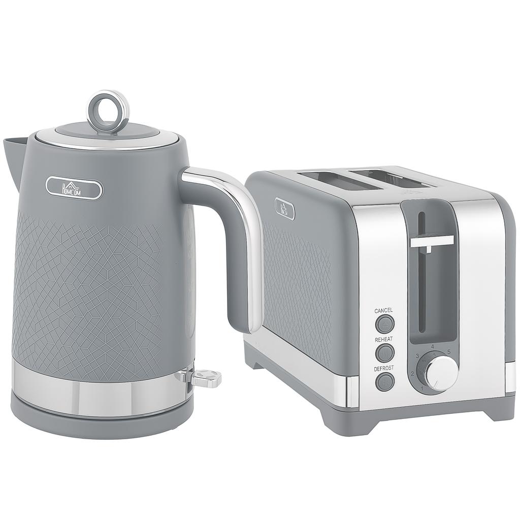 Sleek Textured Kettle and Toaster Set - Grey