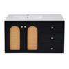 Bathroom Sink Cabinet with 3 Drawers Modern Black Rattan Element Heavy Duty Lavatory Wall Mount Ceramic Wash Basin Vanity Cabinet