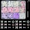 12 rutenett/eske Blandet harpiks Sløyfeknute Nail Art Dekorasjoner 3D Charms Kawaii Fargerik Sløyfe DIY Manikyrverktøy Deler
