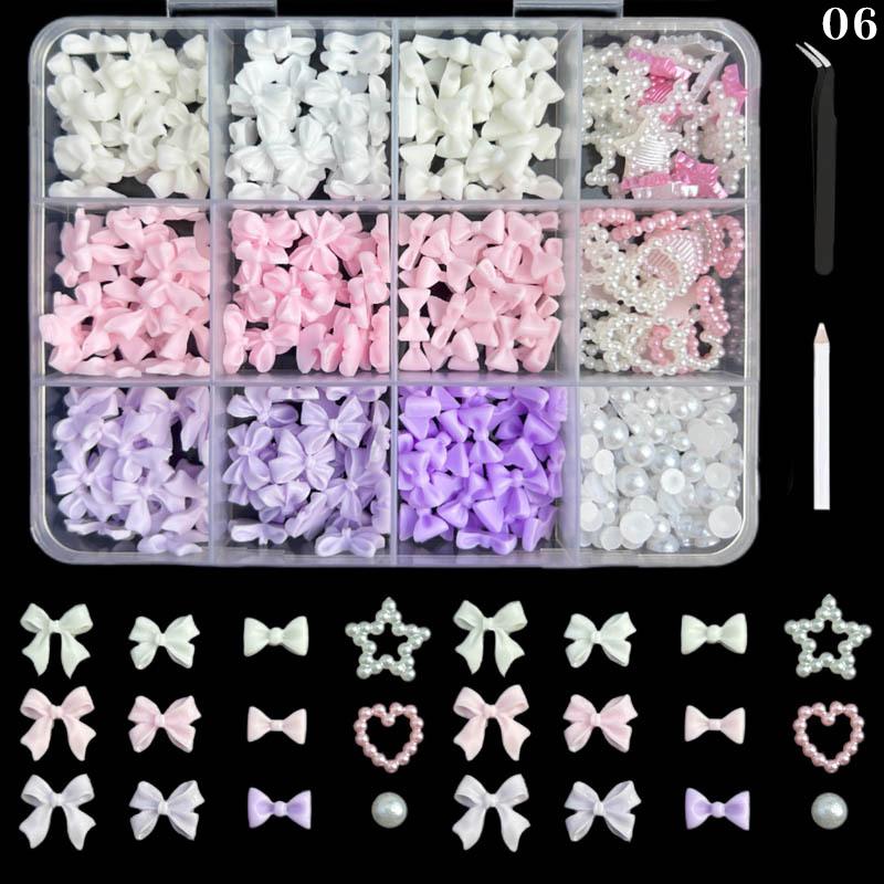12Grids/Box Mixed Resin Bowknot Nail Art Decorations 3D Charms Kawaii Colorful Bow  Diy Manicure Tools Parts