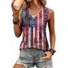 Women's Sleeveless V Neck Tank Top Loose Fit Pleated Star Print Independence Day Shirt Summer Casual Blouse
