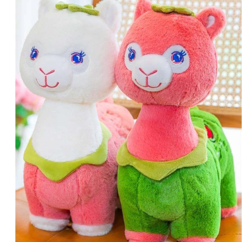 Adorable Pink And Green Fruit Alpaca Plush Toy With Soft Short Plush Material