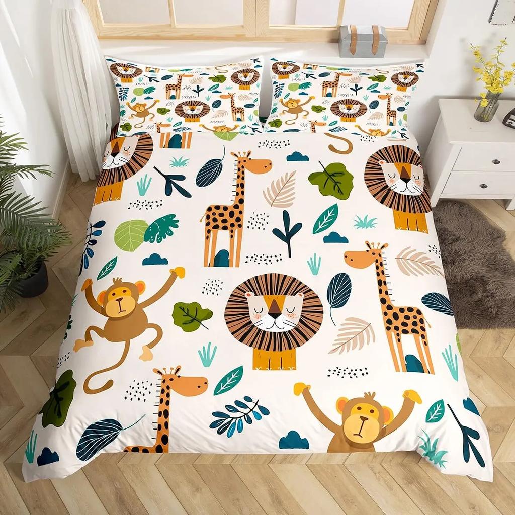 Comforter Cartoon Animals Cute Giraffe Monkey Tiger Elephant Bedding Set Lovely Wildlife Comforter Polyester