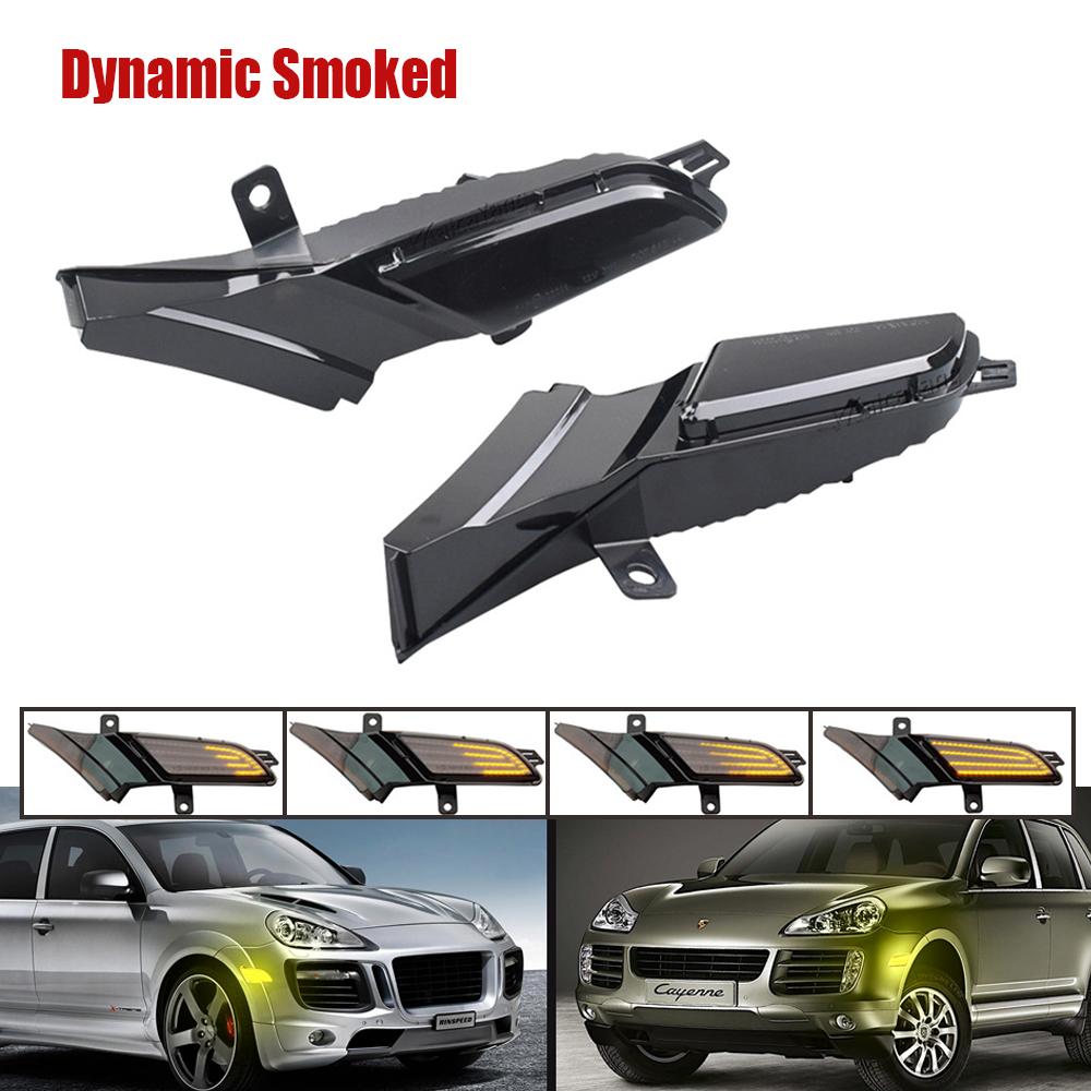 

2Pcs Dynamic Amber LED Turn Signal Blinker Light For Porsche Cayenne 957 2007-2010 Car Side Marker Lamps Smoked Lens