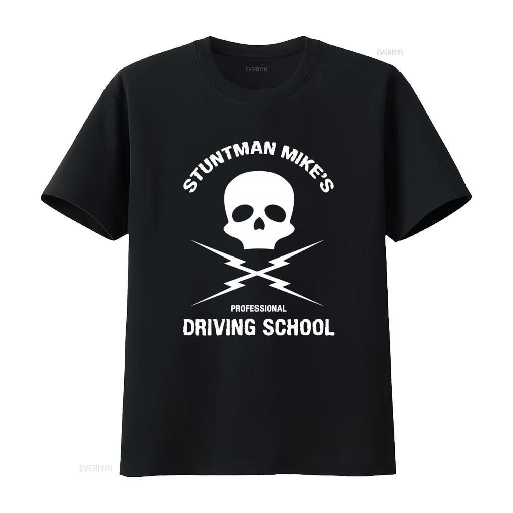 Stuntman Mikes Professional Driving School T Shirt Skull Lightning Design Death Proof Quentin Tarantino Movie Film vintage