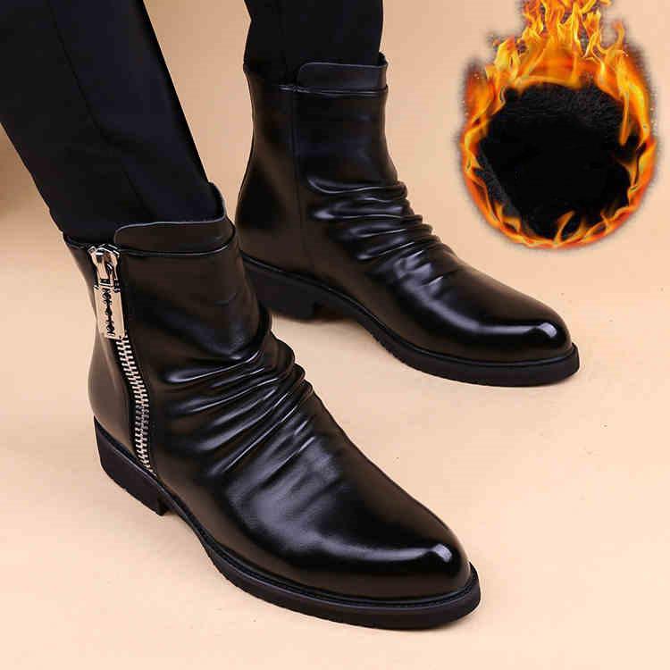 Fashion Men Fashion Party Nightclub Dress Autumn Winter Boots Black Stylish Original Leather Shoes Cowboy Ankle Boot Cool Short Botas