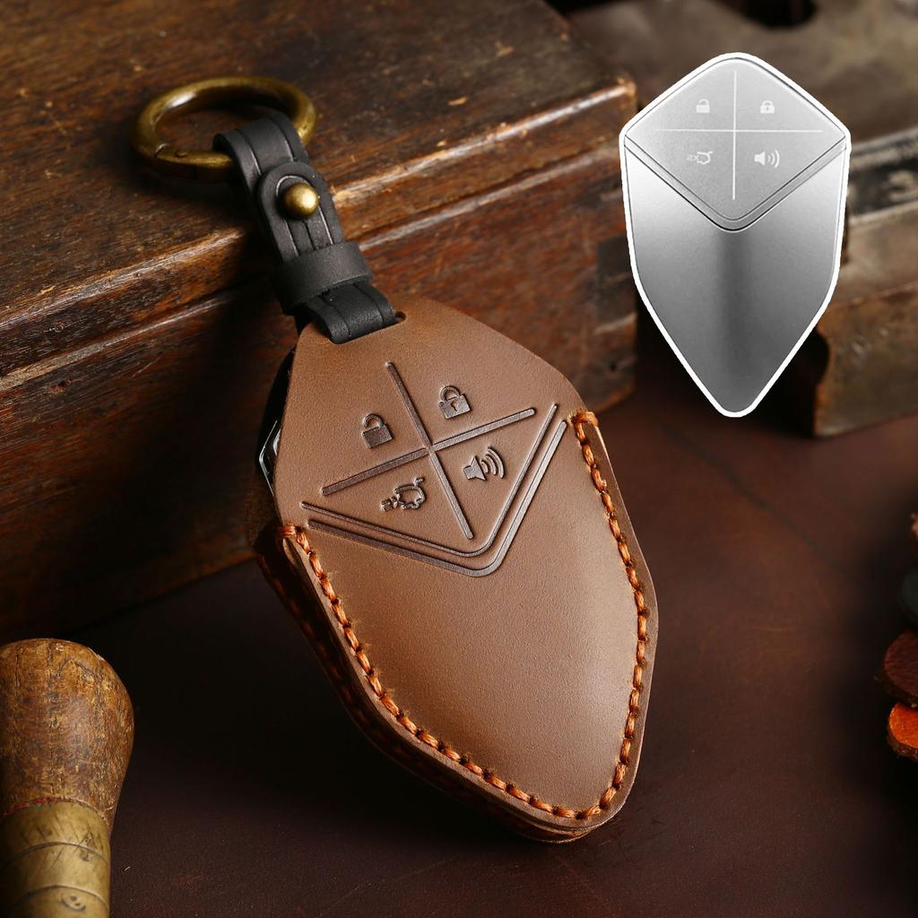Genuine Leather Auto Key Fob Remote Cover Case Key Ring Fit For Changan Deepal Sl03 Cs75 Plus Uni-V Uni-Kt Uni K T V Cs75Plus Auto Accessories