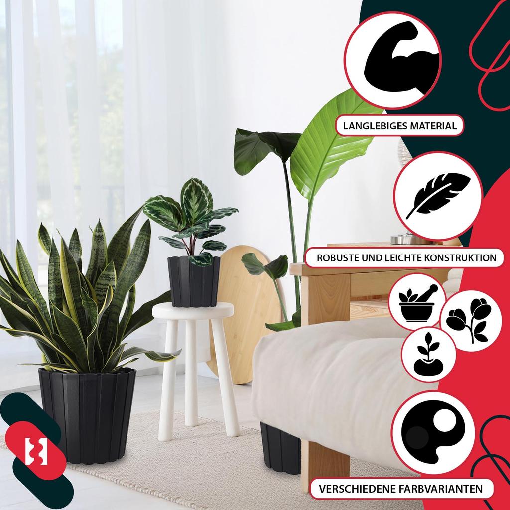 Plastic Flower Pot for Flowers and Herbs on the Balcony or Terrace, Anthracite, 29cm