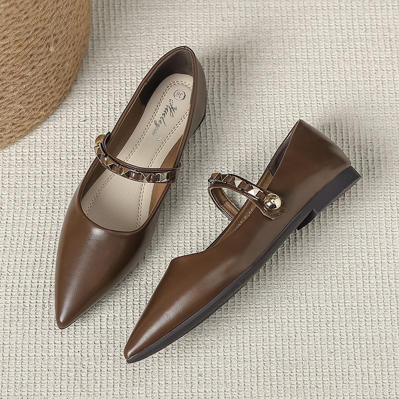 

6222-5 Туфли Мэри Джейн Huiliya с острым носком, одинарные туфли женские туфли 2025 весна и осень новые на плоской подошве 40